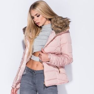 NEW Fur Collar Zip Detail Puffy Jacket
